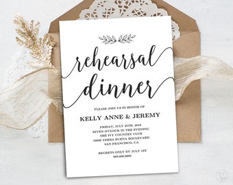 Rehearsal Dinner Invitation, Rehearsal Dinner Card Template, INSTANT DOWNLOAD, Editable Text, 5x7, Modern Calligraphy, VW10