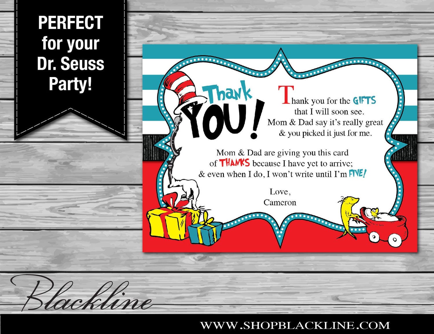 Printed Dr. Seuss Thank You Note Cards Baby