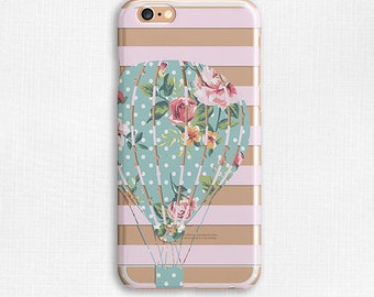 Hot Air Balloon Striped Floral Polka Dot Galaxy S6 Case, Clear Phone Case, Flexible Phone Cover, iPhone 6 Case, Slim Case