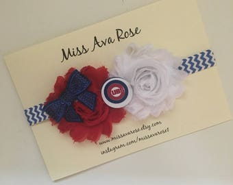 Chicago Cubs inspired bow, Cubs baseball baby bow, baseball bow headband, Chicago Cubs baby