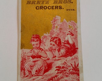 Victorian Trade Card, Antique Bretz Bros Grocers Original Advertisement, Coffee Tea Sugar Collectable Ephemera Destash Card Making Scrapbook