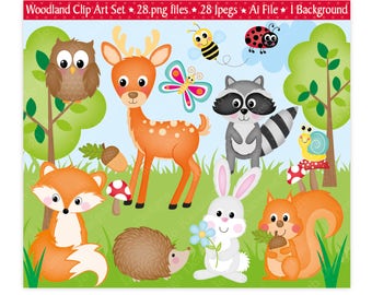 Woodland Animals Clipart,Woodland Clipart,Woodland Animals,Animals Clipart,Clipart,Forest Animals Clipart,Fox,Scrapbooking,Vector,Commercial
