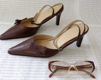 Pointed Toe Slingback Women's Classic / Ankle Strap High Heel Pumps / New Genuine Leather / Mint Vintage Shoes / Gift for her / 6 US / 4 UK