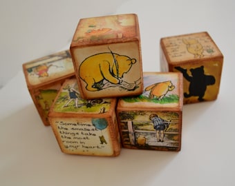 Classic Winnie the Pooh, Winnie the Pooh Quotes, Vintage Wooden Baby Blocks, Winnie Pooh Personalized Custom Blocks, Disney’s Name Signs