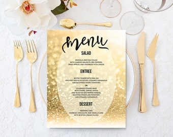 Printable Wedding Menu Gold Wedding Menu Sign Digital Wedding Signage Gold Glitter Wedding Menu Cards Gold Wedding Print 5x7 8x10 16x20