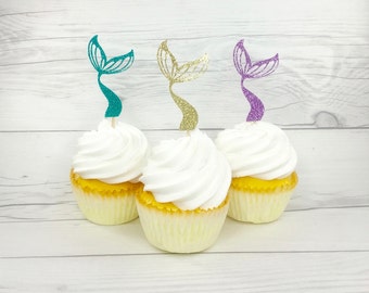 Mermaid Tail Cupcake Topper, Under The Sea Cup Cake Topper, Mermaid Cup Cake Topper, Lavender and Aqua Cup Cake Topper, Glitter Mermaid Tail