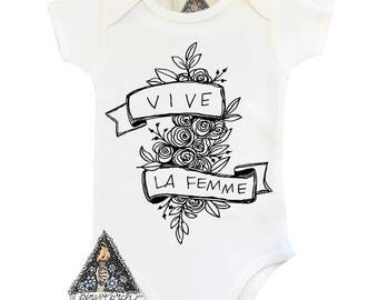 VIVE LA FEMME little feminist feminist baby bodysuit, girl power feminist baby, feminist baby gift, hand lettered bodysuit
