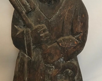 FREE SHIPPING-German-Black Forest-Oak-Carved-St. Peter-Icon-Santos-Statue