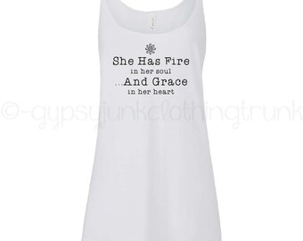 Fire in Her Soul Top, Grace In Her Heart Top, Boho Tank Top, Typography Tank Top, Floral Tank, Boho Shirt, Typography Shirt, Gypsy Tank Top