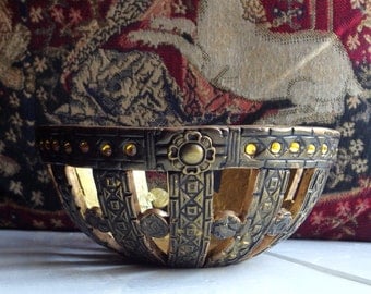 Medieval style bowl, polymer clay bowl, metallic decorative bowl, jewellery dish