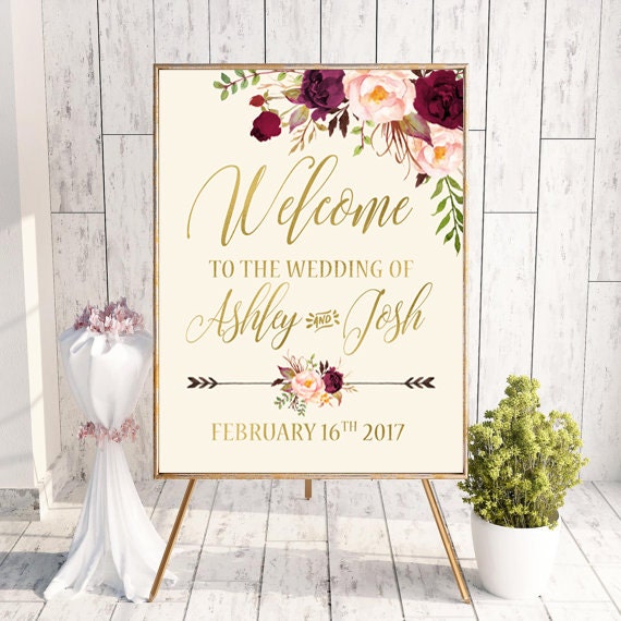 Boho Floral Welcome Wedding Sign Printable Wedding Welcome