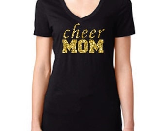 Cheer Mom Shirt, Cheer Shirt, Gold Glitter Cheer Shirt, Cheer Gear, Cheerleading Apparel