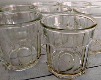 Vintage French Jam Jars, Set of 4, Heavy Glass Preserving Pots, Jelly Jar, Glass Candle Holder, Table Decoration Rustic Wine Glass, Tealight