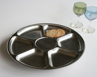 Stainless steel "lazy susan" - revolving dip plate - hors d'oeuvres platter - snacks tray