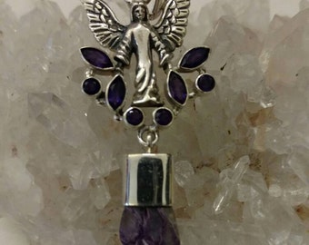 Charoite and Amethyst Pendant Necklace