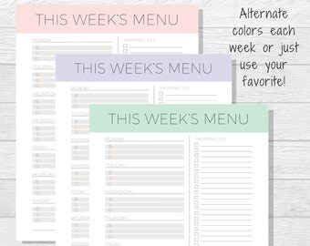 dinner menu planner printable