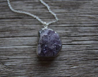 Silver Amethyst Necklace / Raw Amethyst Necklace