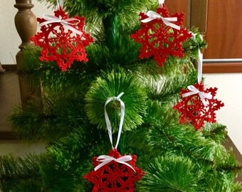 Christmas Ornaments Red Crochet Snowflakes Christmas Decoration Christmas Star Doily Snowflake Christmas chaplet Wedding Decors