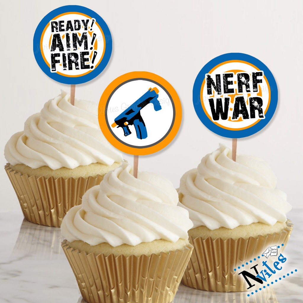 Nerf Party Cupcake Toppers Nerf Tags Nerf Party Favor Tags