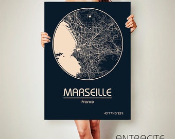 MARSEILLE France CANVAS Map Marseille Poster City Map Marseille France Art Print Marseille poster Marseille map art Poster Marseille map
