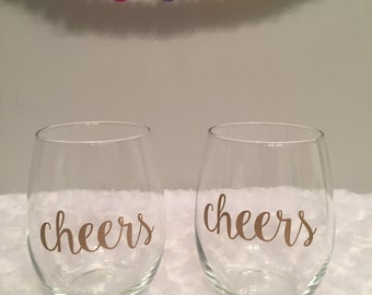 Cheers Wine Glasses, Wedding Wine Glasses, Stemless Wine Glasses, Bachelorette Wine Glasses, Personalized Stemless Wine Glasses