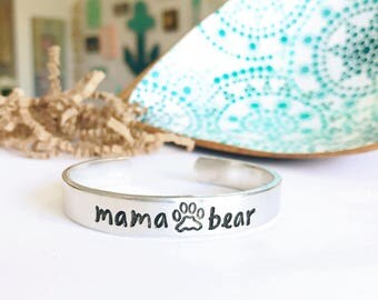 Mama Bear Bracelet Cuff - Gift For Her - Gift Under 25 - Mother's Day Gift - Hand Stamped Adjustable Bracelet - WIDE