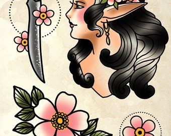 Elven, Traditional tattoo flash sheet