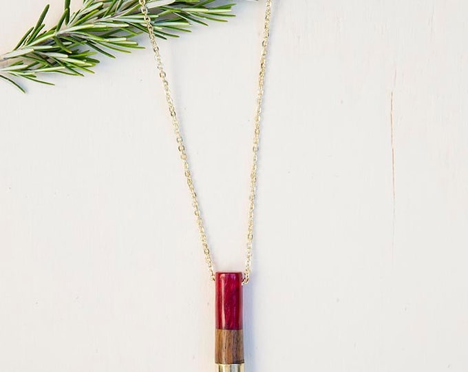 Red long necklace with pendant, wood resin necklace, cylinder pendant, boho necklace, wood resin jewelry, gift for mum, girlfriend gift