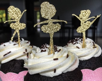 Ballerina Cupcake Toppers • Ballet Birthday Toppers • Baby Shower Cupcake Toppers • First Birthday • Pink and Gold • Food Picks