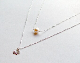Sterling Silver Layering Necklaces Lotus Necklace Pearl Choker 925 Silver Gifts for Her