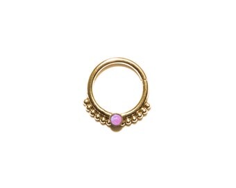 Gold SEPTUM RING 2mm Pink Opal / helix piercing, tragus earring, septum 14g, nose ring, cartilage earring hoop, septum hoop
