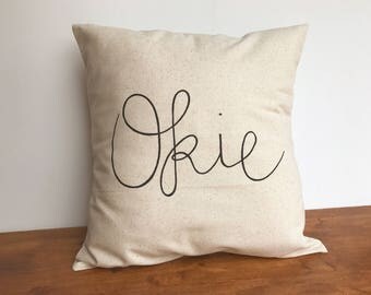 Okie pillow cover, Oklahoma Pillow Case, Oklahome, Farmhouse Decor, Oklahoma Gifts