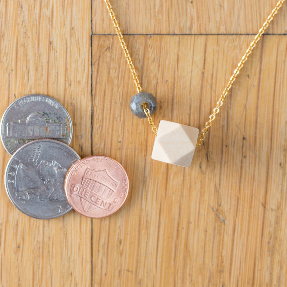 Essential Oil Diffuser Necklace // Wood & Gemstone Bead on