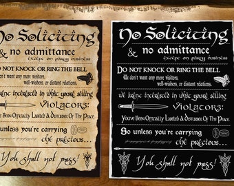 Lord Of The Rings No Soliciting Sign - 2 Options Available