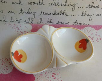 1930s Woods Ivory Ware England Dish - Pattern 7756 - Double sided Dish Serving Spoon Rest or Condiments Dish