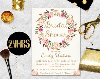 Bridal Shower Invitation | Watercolor bridal invite | Floral Bridal Shower Card | Instant Digital Download File PDf | Flower Bride DIY | Do