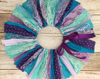 Mermaid Fabric Tutu, Baby Girl Mermaid Birthday Outfit, Purple and Blue Fabric Tutu, Girl First Birthday Outfit