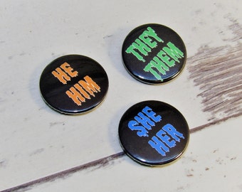 Spooky Monster Pronouns, 25mm Pin Badge, Gay Ally, LGBT, Gay Pride, Gay Rights, LGBT Rights, Educate