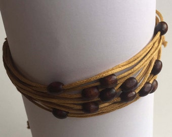 Adjustable Bracelet with Wooden Beads