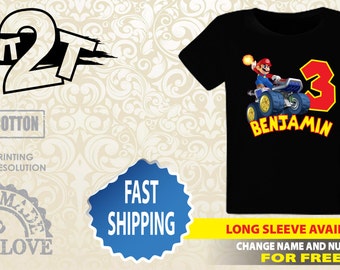 Super Mario Birthday T-Shirt, Custom Name and Number 1st 2nd 3rd 4th 5th 6th 7th Birthday toddler, Boys T-Shirt