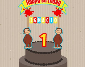 Curious George Cake Topper, Custom Cake Topper, Printable Cake Topper, Curious George Topper, Curious George Birthday, Curious George Party