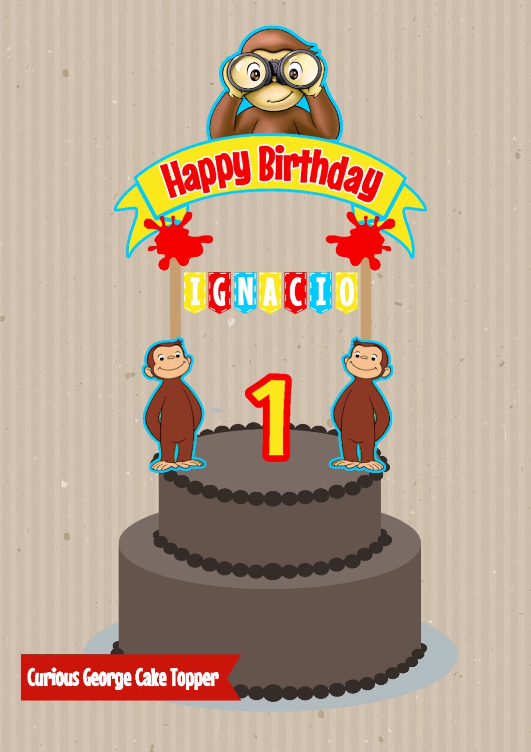 Curious George Cake Topper Custom Cake Topper Printable Cake