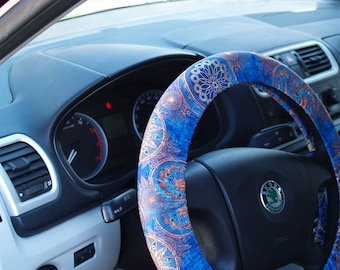 Mandala steering wheel cover Blue car accessory Great idea for gift One size fit to all car decoration for man and woman