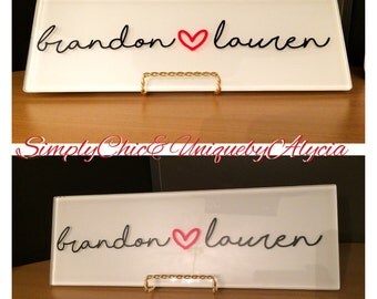 Custom couples sign, name tile sign, anniversary name present, wedding gift, home decor, personalized couples sign, glass sign, glass tile