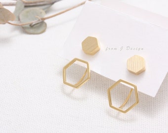 Hexagon Front and Back Stud Earrings/ Honeycomb Ear Jackets