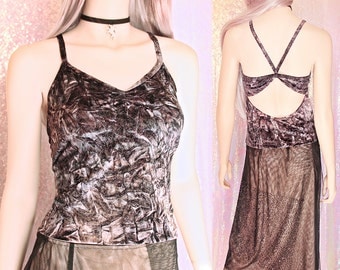 90s Crushed Velvet Glitter Top - 90s Rave Club Kid Dancewear 90s Clothing 90s Goth 90s Festival Dancewear 90s aesthetic witchy steampunk