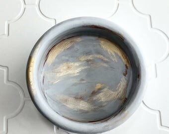 Blue and gold decorative wooden bowl, hand painted with chalk paint, decorative dish, jewelry storage, jewelry dish