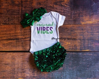 Mermaid Vibes infant girl bodysuit, baby girl bodysuit, baby girl outfit, infant outfit, mermaid outfit, mermaid bloomers, mermaid baby