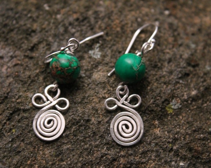 Green Sea Jasper Earrings with Sterling Silver Clover Leaf Spiral | Aqua Terra Imperial Ocean Jasper | Natural Stone Jewelry | Gift for Her
