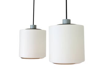 Pair of XL milk glass ceiling pendants, 1960s